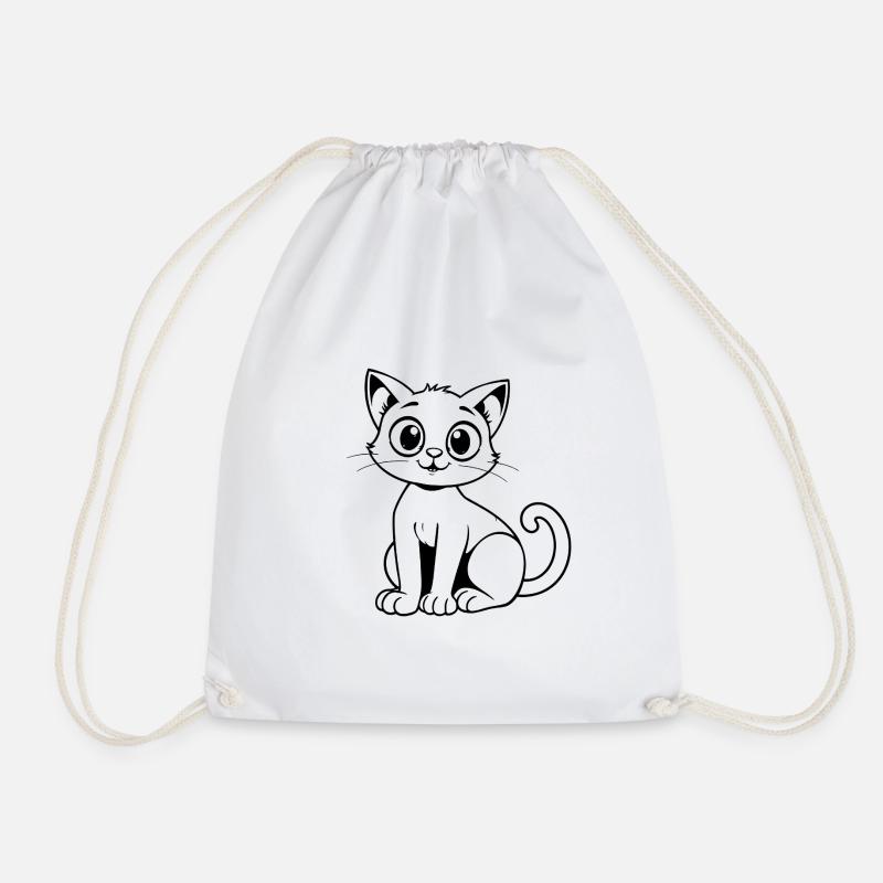 Minimalistic Cat - Drawstring Bag - white