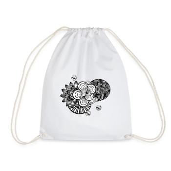 white and black - abstract - design - Drawstring Bag - white - Front