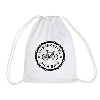 life is better on a bike chain links - Drawstring Bag - white - Front
