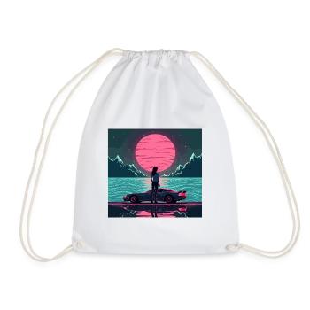 Synthwave Sunset Girl – Esthétique néon rétro - Sac de sport léger - blanc - Devant