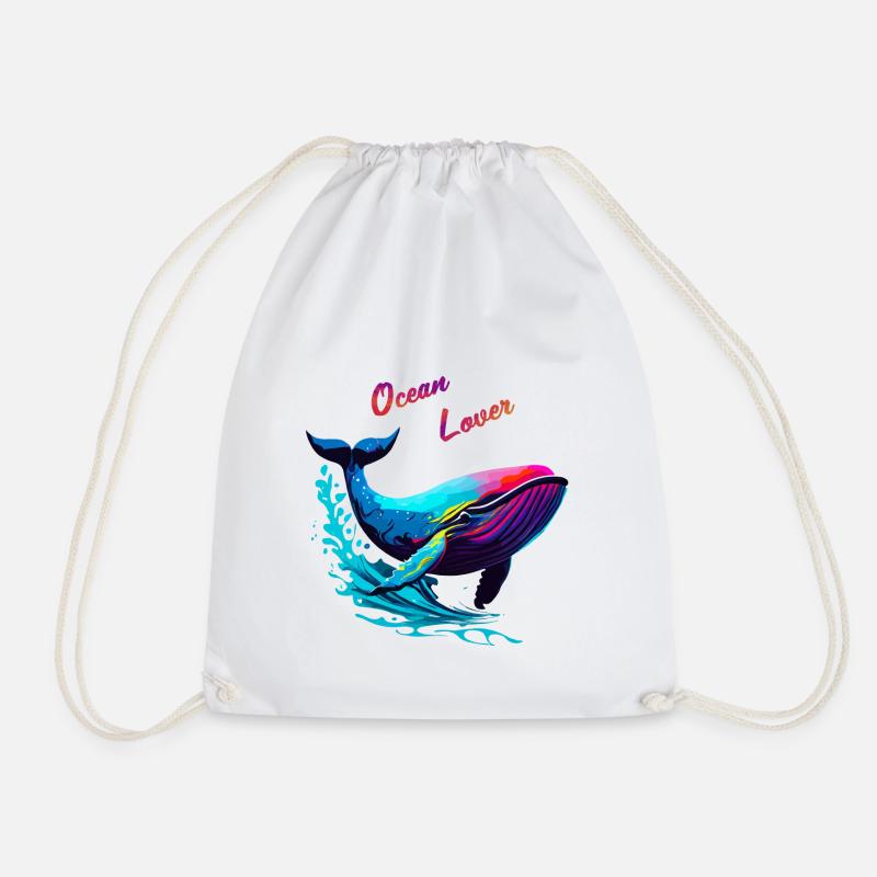 Ocean Lover. Whale - Drawstring Bag - white