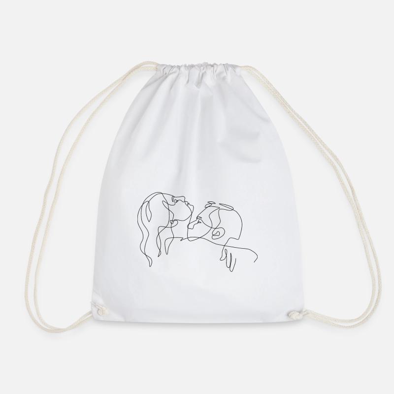 One-Line-Drawing Kiss 036 - Turnbeutel - Weiß