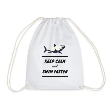 Keep calm and swim faster gift shark fish shirt - Drawstring Bag - white - Front