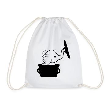 eat elephant cook cooking pot cook delicious hunger f - Drawstring Bag - white - Front