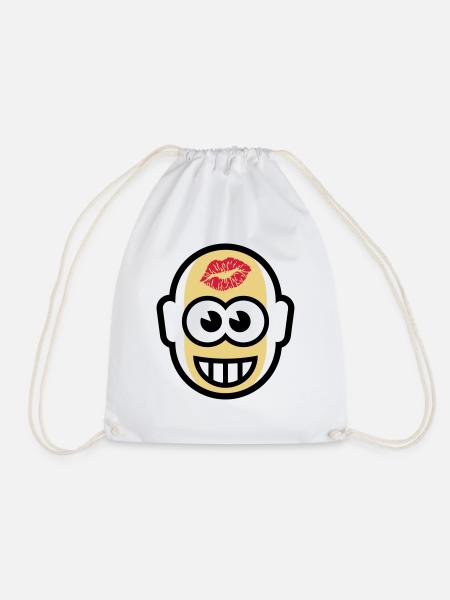 Baldy With Kiss On Forehead (3C) - Drawstring Bag - white