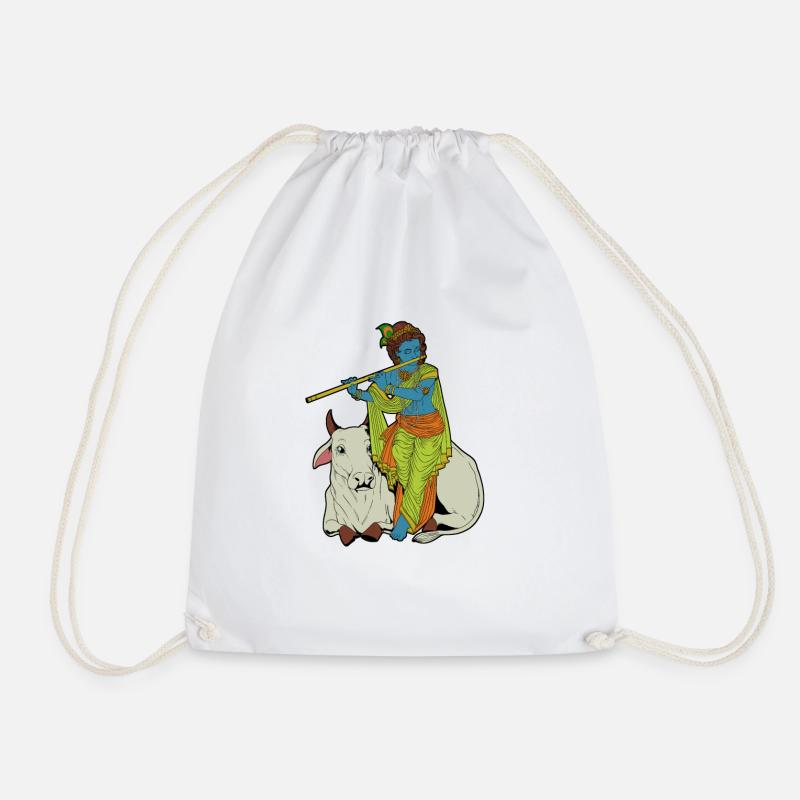 Hindu God - the blue flute player Krishna - Drawstring Bag - white