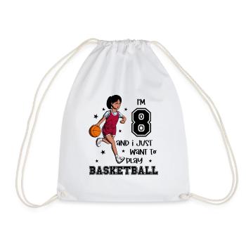 Girl plays basketball - I'm 8 - Drawstring Bag - white - Front