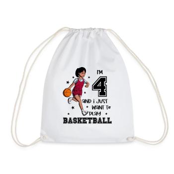Girl plays basketball - I'm 4 - Drawstring Bag - white - Front