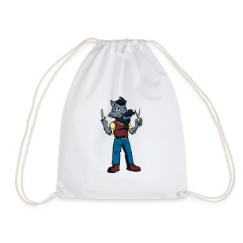 Cartoon Wolf is the Barber - Drawstring Bag - white - Front
