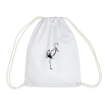 Black and White Drawing - Flamingo - Drawstring Bag - white - Front