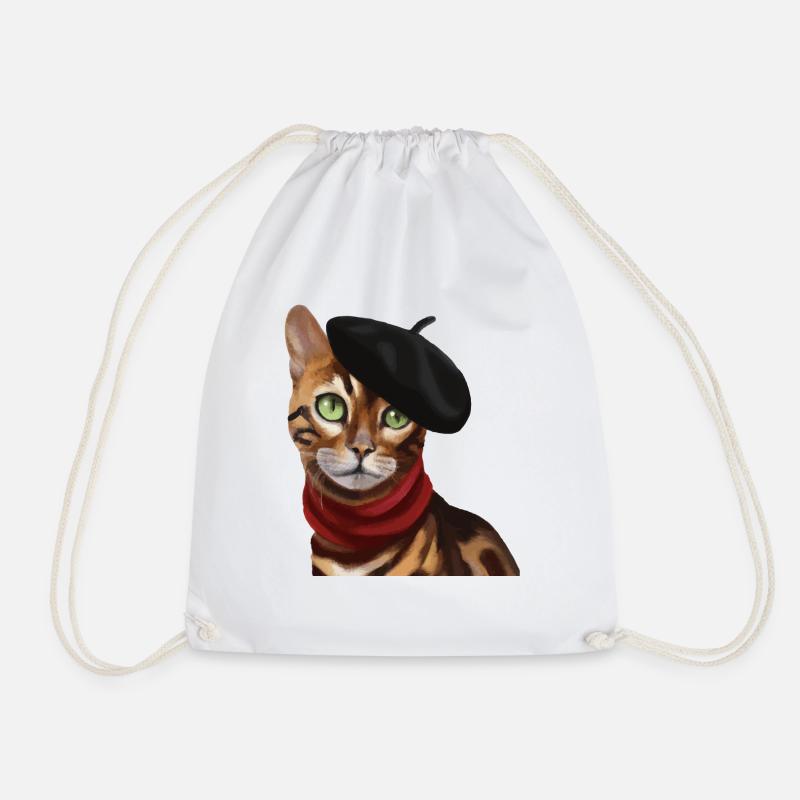 Chat Bengale avec casquette et écharpe - Sac de sport léger - blanc