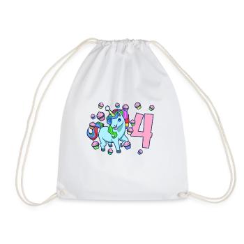 With Unicorn - Girl's Birthday 4 years - Drawstring Bag - white - Front