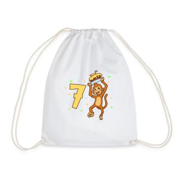 With monkey - children's birthday 7 years - Drawstring Bag - white - Front
