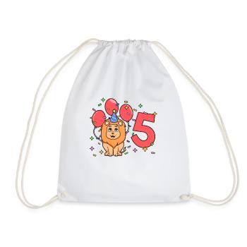 With lion - children's birthday 5 years - Drawstring Bag - white - Front