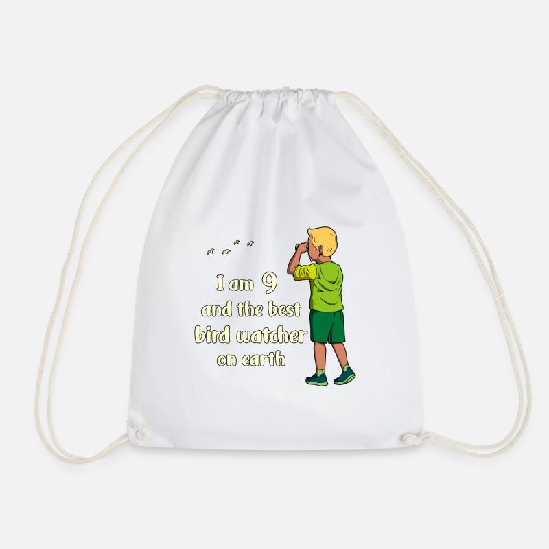 I'm 9 - Boy Birdwatching - Drawstring Bag - white