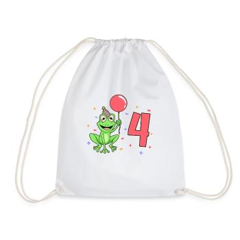 Mit Frosch - Kinder Geburtstag 4 Jahre - Turnbeutel - Weiß - Vorne