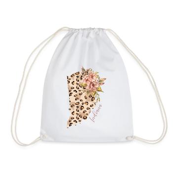 Leopard Pattern Map Leo State Of Indiana - Drawstring Bag - white - Front