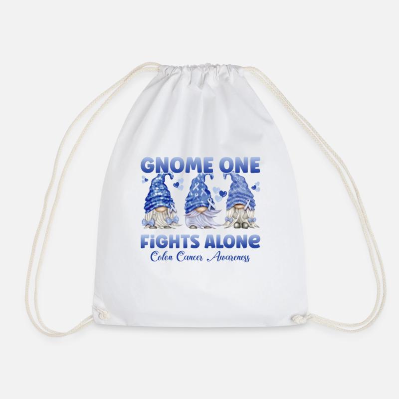 Gnome One fights colon cancer alone - Drawstring Bag - white