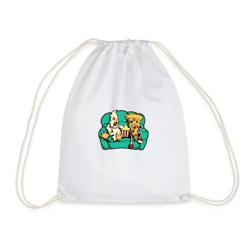 Chicken and pizza eating popcorn - Drawstring Bag - white - Front