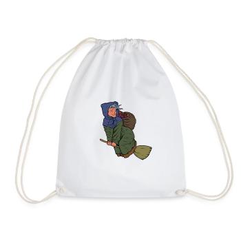 Mit Weihnachtsgeschenken auf Besen - Befana - Turnbeutel - Weiß - Vorne
