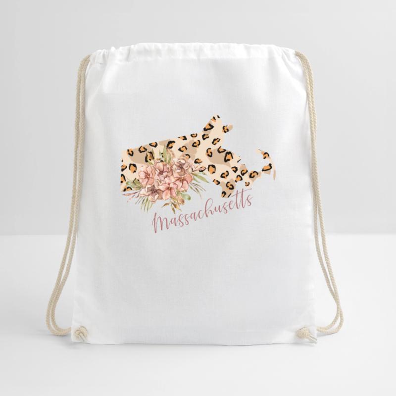 Massachusetts Leopard-pattern Map Drawstring Bag