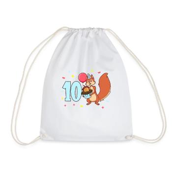 Mit Eichhörnchen - Kinder Geburtstag 10 Jahre - Turnbeutel - Weiß - Vorne