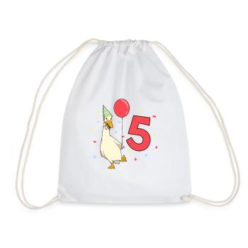 With Running Duck - Children's Birthday 5 Years - Drawstring Bag - white - Front