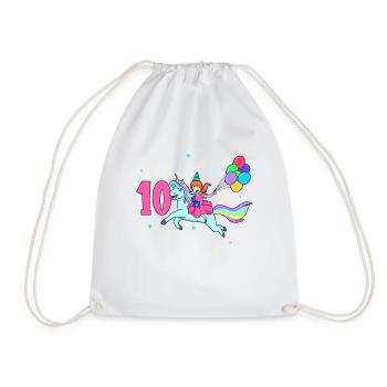 Mit Einhorn - Mädchen Geburtstag 10 Jahre - Turnbeutel - Weiß - Vorne