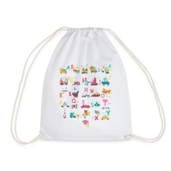 Ambulance Excavator Helicopter Truck Vehicles ABC - Drawstring Bag - white - Front