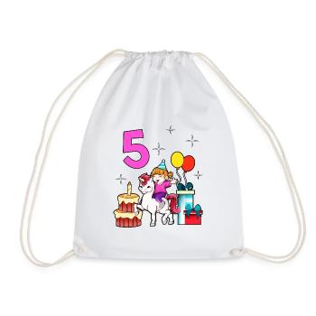 With Unicorn - Girl's Birthday 5 Years - Drawstring Bag - white - Front