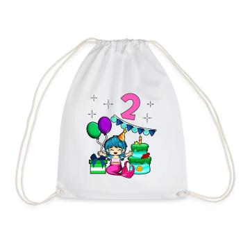 Avec Sirène - Anniversaire de fille 2 ans - Sac de sport léger - blanc - Devant
