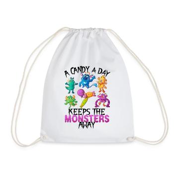 One candy a day Monster Funny Halloween - Drawstring Bag - white - Front