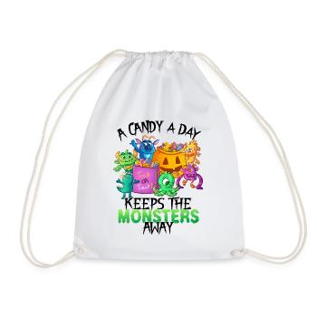 One Candy A Day Monster Funny Halloween - Drawstring Bag - white - Front