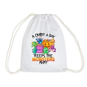 One Candy A Day Monster Funny Halloween - Drawstring Bag - white - Front
