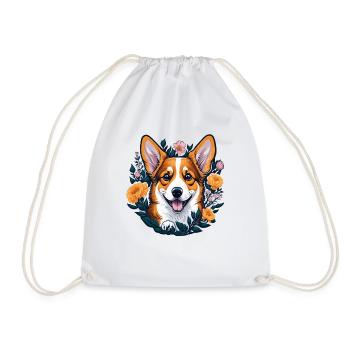 Cute Corgi Dog with Flowers Corgi Dogs - Drawstring Bag - white - Front