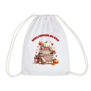 The Fall Girls Loves Books, Pumpkins and Spice - Drawstring Bag - white - Front