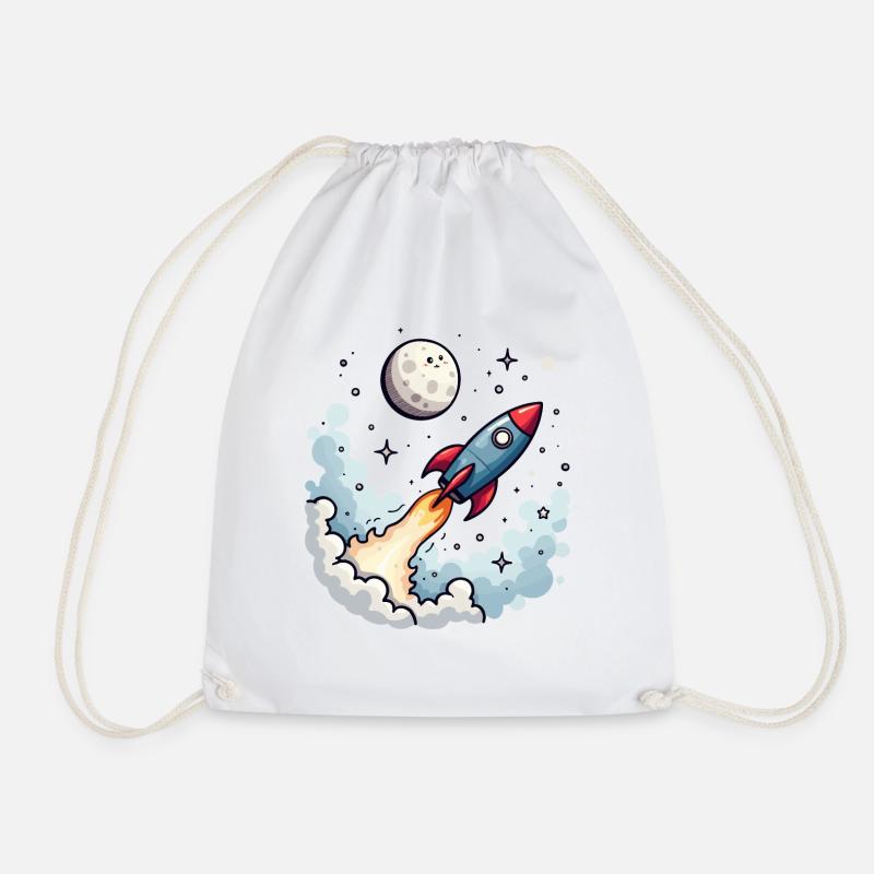 Comic rocket flies to the moon - Drawstring Bag - white
