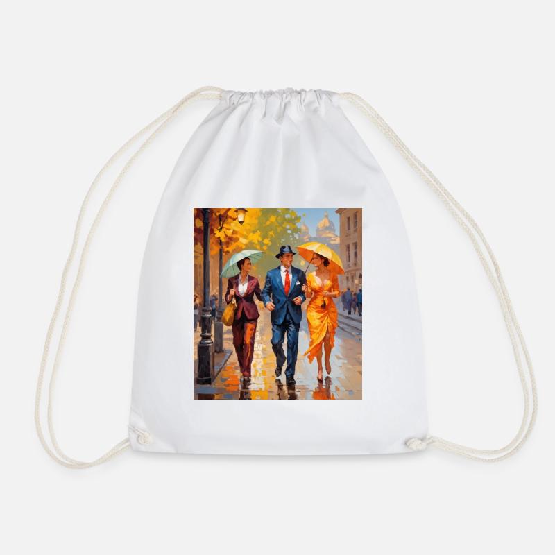 A walk in the rain - Drawstring Bag - white