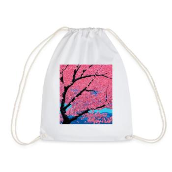 Cherry blossom against the background of mountains - Drawstring Bag - white - Front