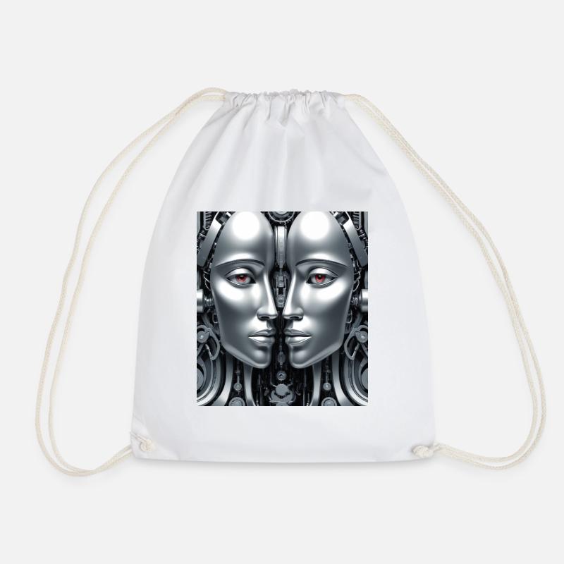 Robotic Mechanical Face - Drawstring Bag - white