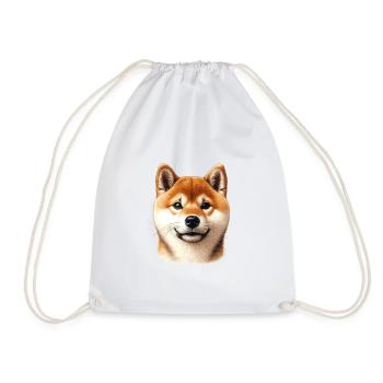 Dog Face - Shiba Inu - Drawstring Bag - white - Front