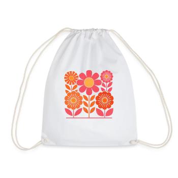 Retro Pink and Orange Flowers with Leaves - Drawstring Bag - white - Front