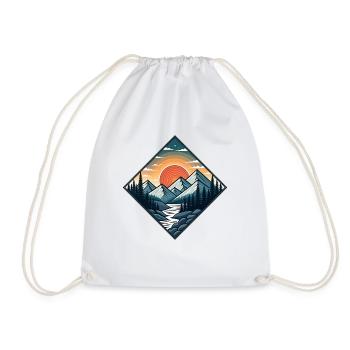 Illustration vintage montagnes par coucher de soleil en forêt - Sac de sport léger - blanc - Devant