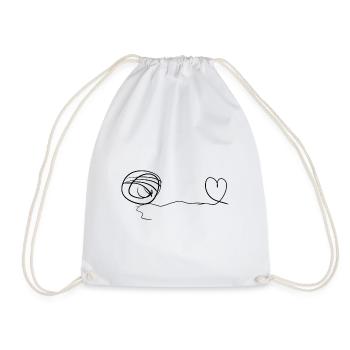 line thread heart love loop - Drawstring Bag - white - Front