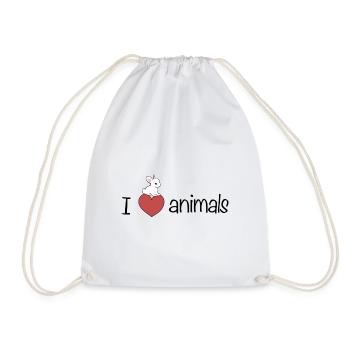 I love animal rabbit animal love - Drawstring Bag - white - Front