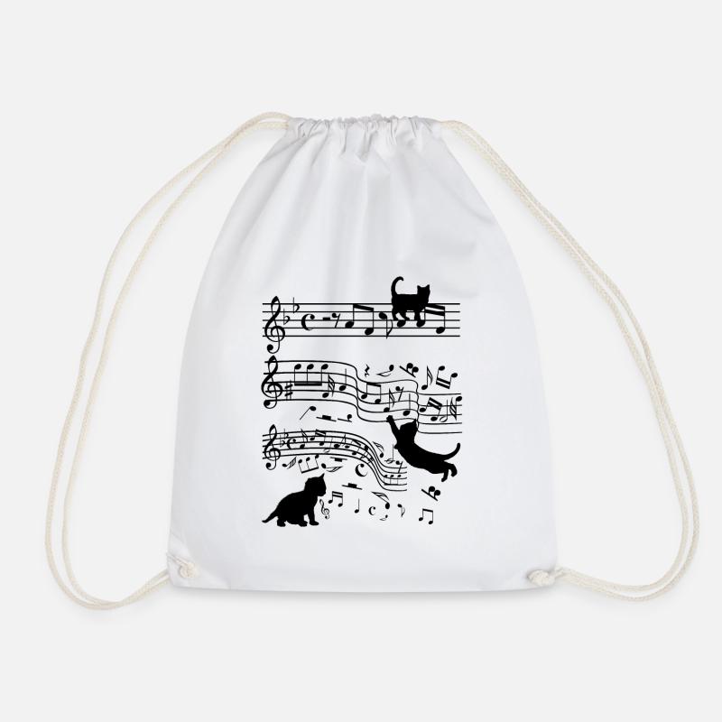 Cats music notes clef cat lover - Drawstring Bag - white