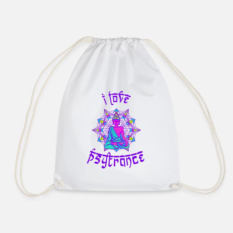 I love Psytrance Buddha psychedelic rave goa - Drawstring Bag - white