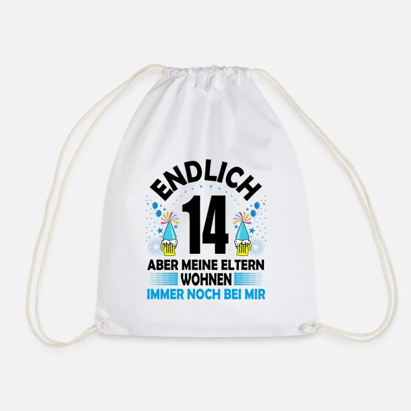 14. Geburtstag Jungen Geschenk lustig Endlich 14 - Turnbeutel - Weiß