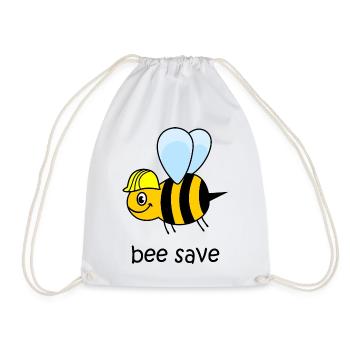 bee save, bee with helmet, funny bee, bee - Drawstring Bag - white - Front