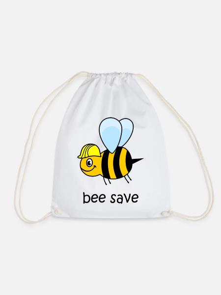bee save, Biene mit Helm, lustige Biene, Biene - Turnbeutel - Weiß